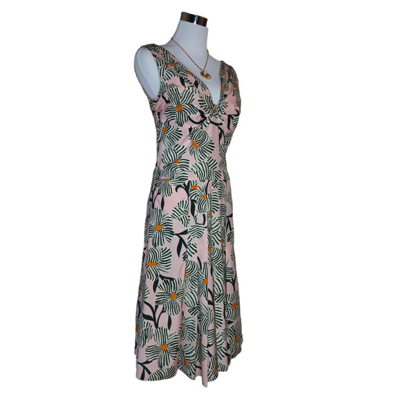 MOSCHINO Pleated Midi‎ Dress Small Cottage Core Fairy Romantic Floral Pink Green - Picture 9 of 16